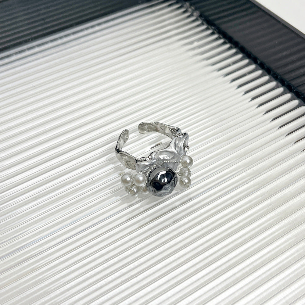 Cool Beaded Rhinestone Adjustable Open Ring