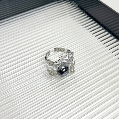 Cool Beaded Rhinestone Adjustable Open Ring