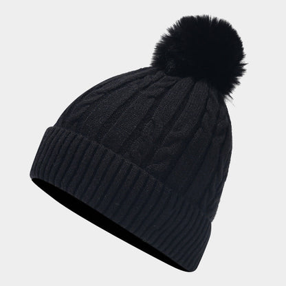 Twist Padded Solid Color Knit Pom Beanie