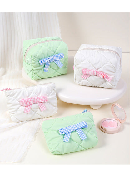 Candy Color Bow Decor Makeup Bag