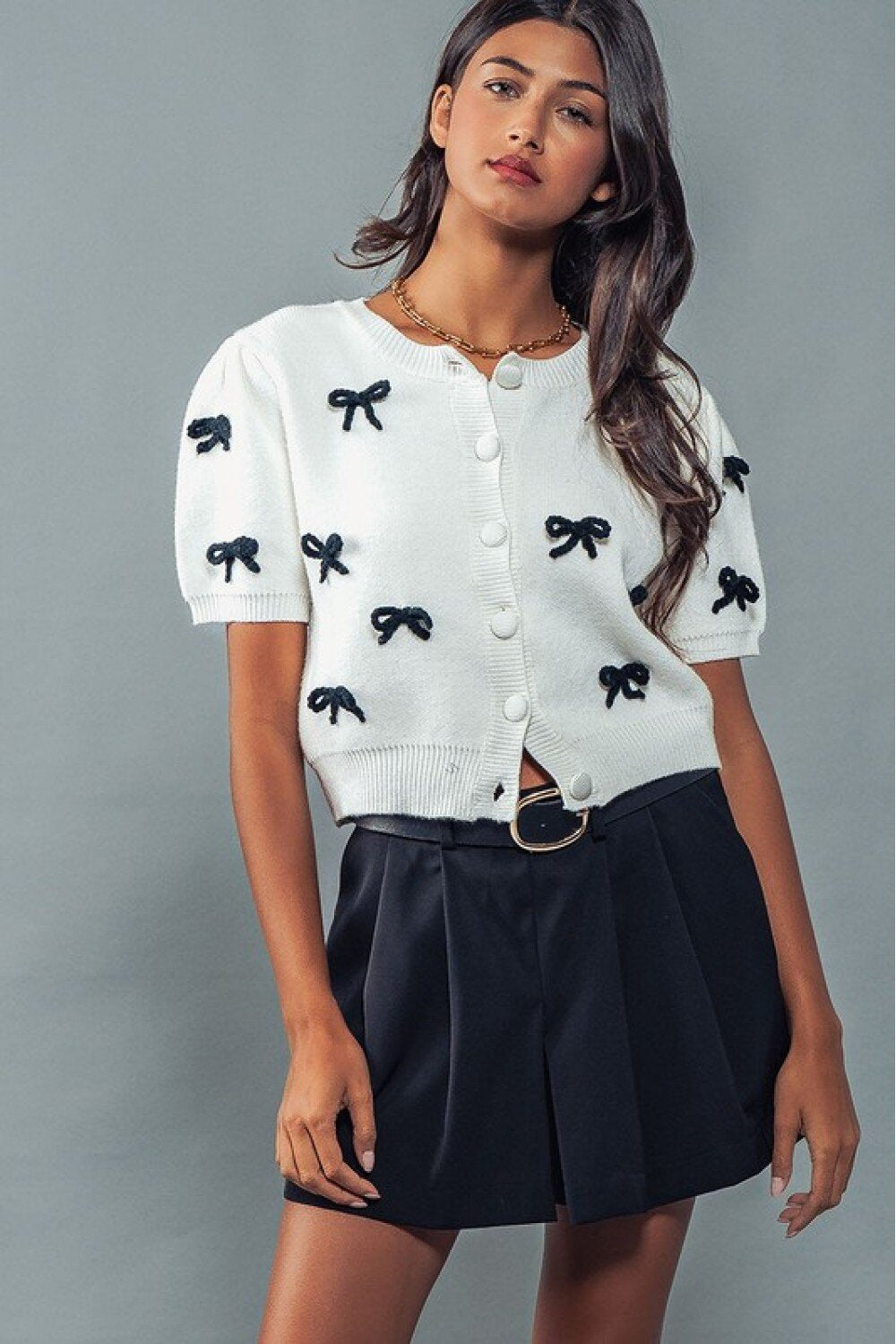 Bows Sweet Short Sleeves Knit Cardigan