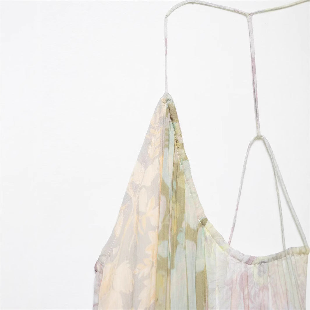 Casual Elegant Printed Mesh Halter Maxi Dress