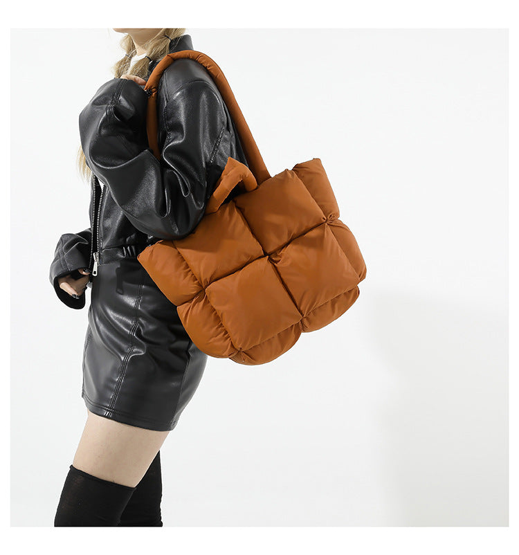 Simple Puffer Tote Bag Solid Color Soft Handbag