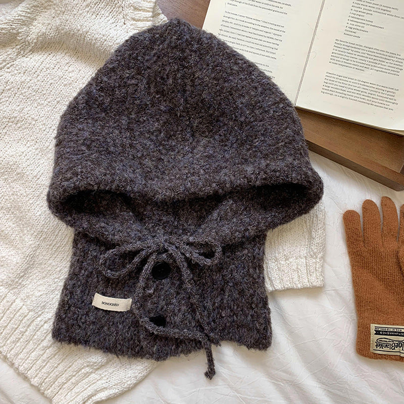 Solid Color Button One-Piece Hat & Scarf