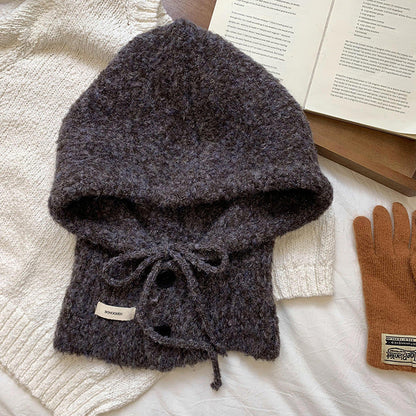 Solid Color Button One-Piece Hat & Scarf