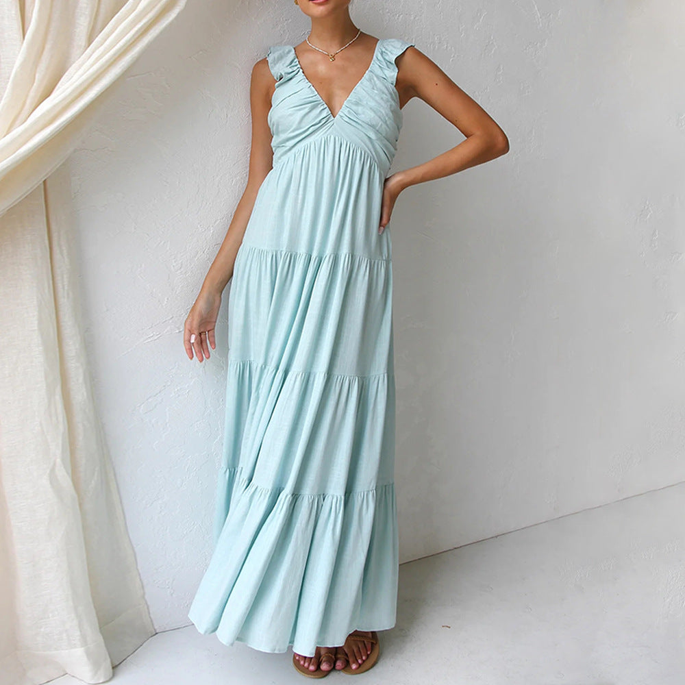 V-Neck Ruffle Sleeveless Maxi Dress