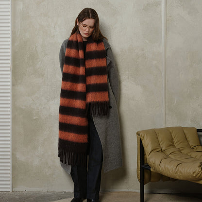 Striped Color Block Thicken Tassel Warm Scarve