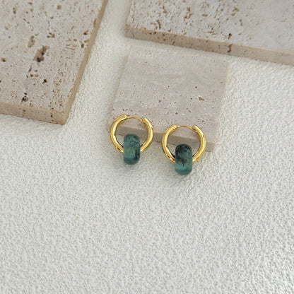 Vintage Natural Stone Bead Hoop Earrings