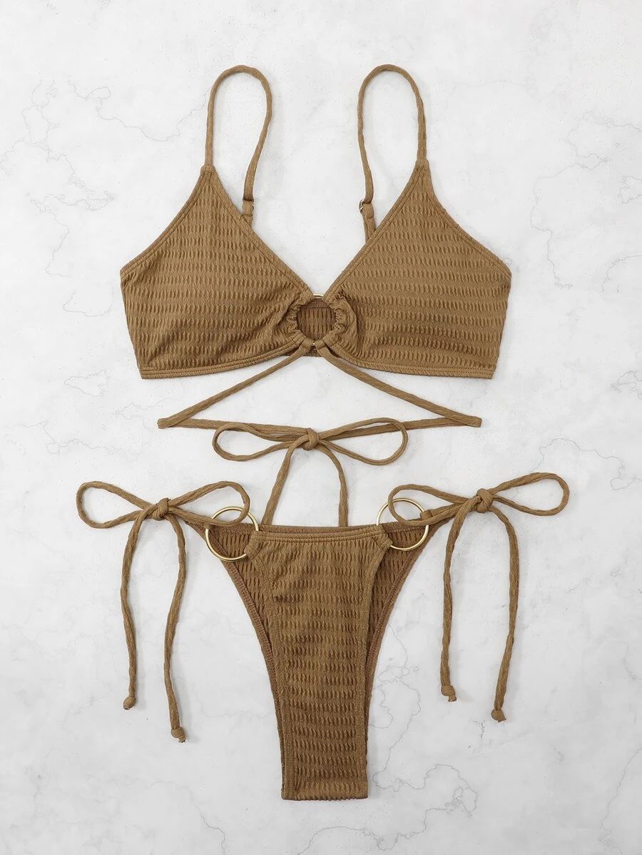 Solid Color Backless Bikini Swimwear