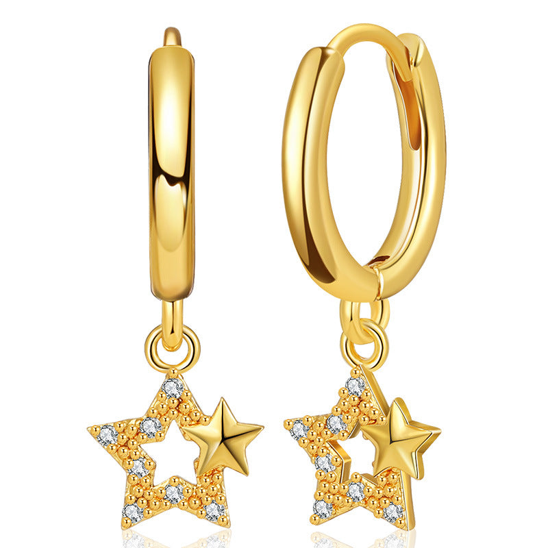 Copper Plated Gold Hollow Star Design Drop Earrings