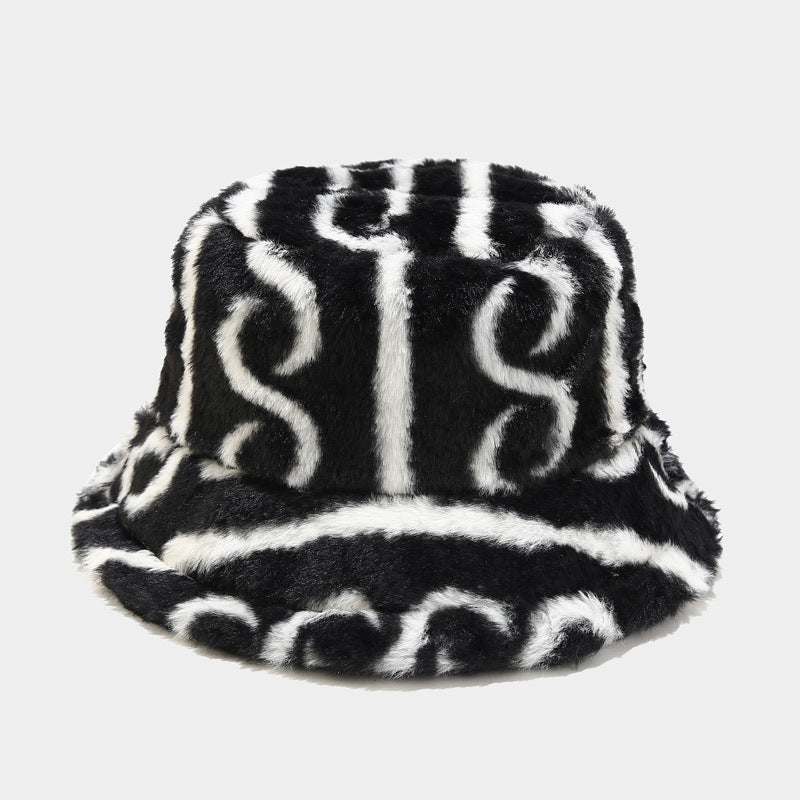 Striped Warm Plush Casual Bucket Hats