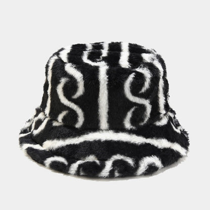 Striped Warm Plush Casual Bucket Hats