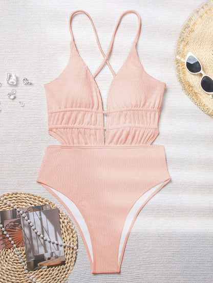 Solid Color Backless One Piece Swimwear