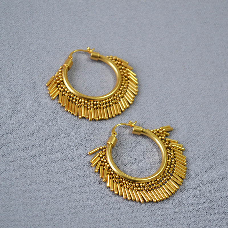 Gold Plated Exaggerated Tassel Hoop Earrings