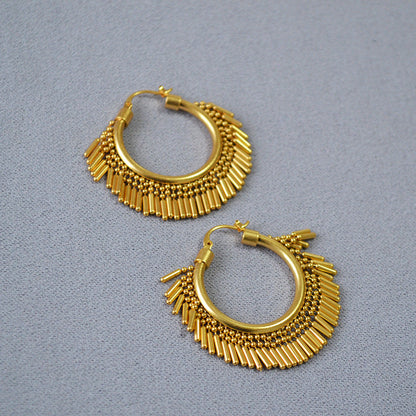 Gold Plated Exaggerated Tassel Hoop Earrings