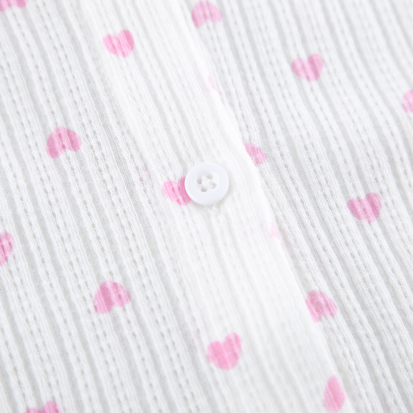 Knit Heart Print Lounge Pajamas Set