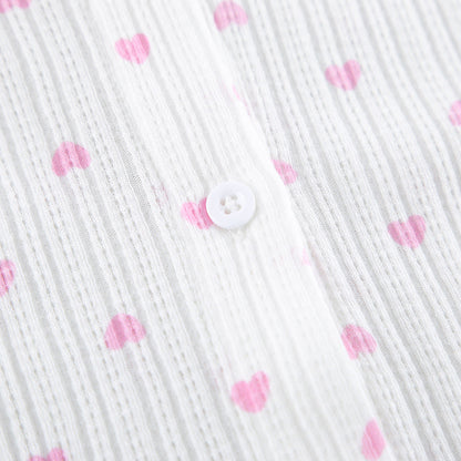 Knit Heart Print Lounge Pajamas Set