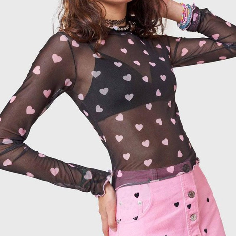 Slim-Fitting Leopard Print Mesh Top