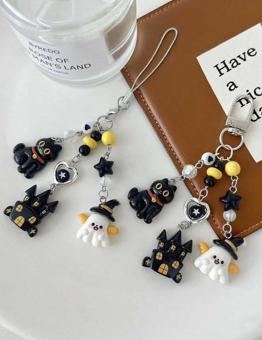 Halloween Cartoon Ghost Beads Keychain