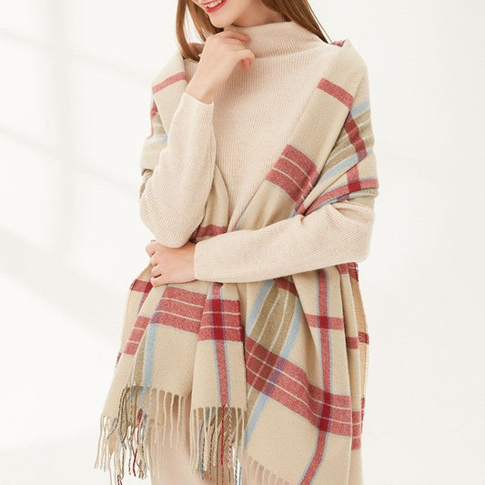 Fashion Striped Plaid Fringe Scarf
