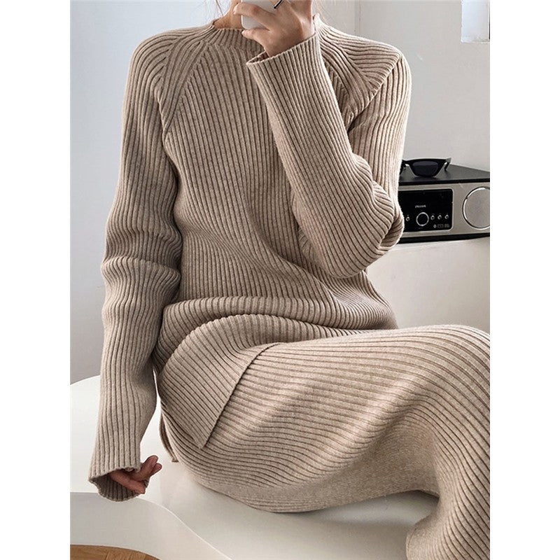 Pure Color Sweater Casual Suit