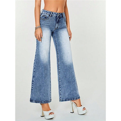 Commuting High Waist Casual Straight Wide Leg Loose Casual Denim Trousers