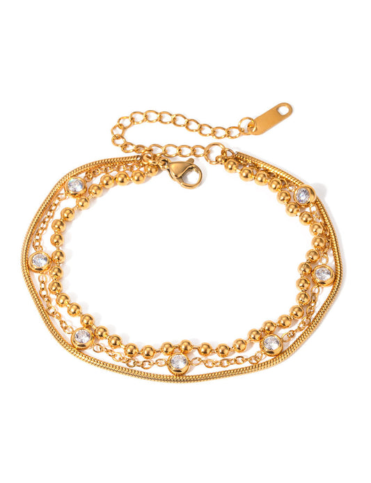 Multi-Layer Gold Plated Rhinestone Chain Bracelet