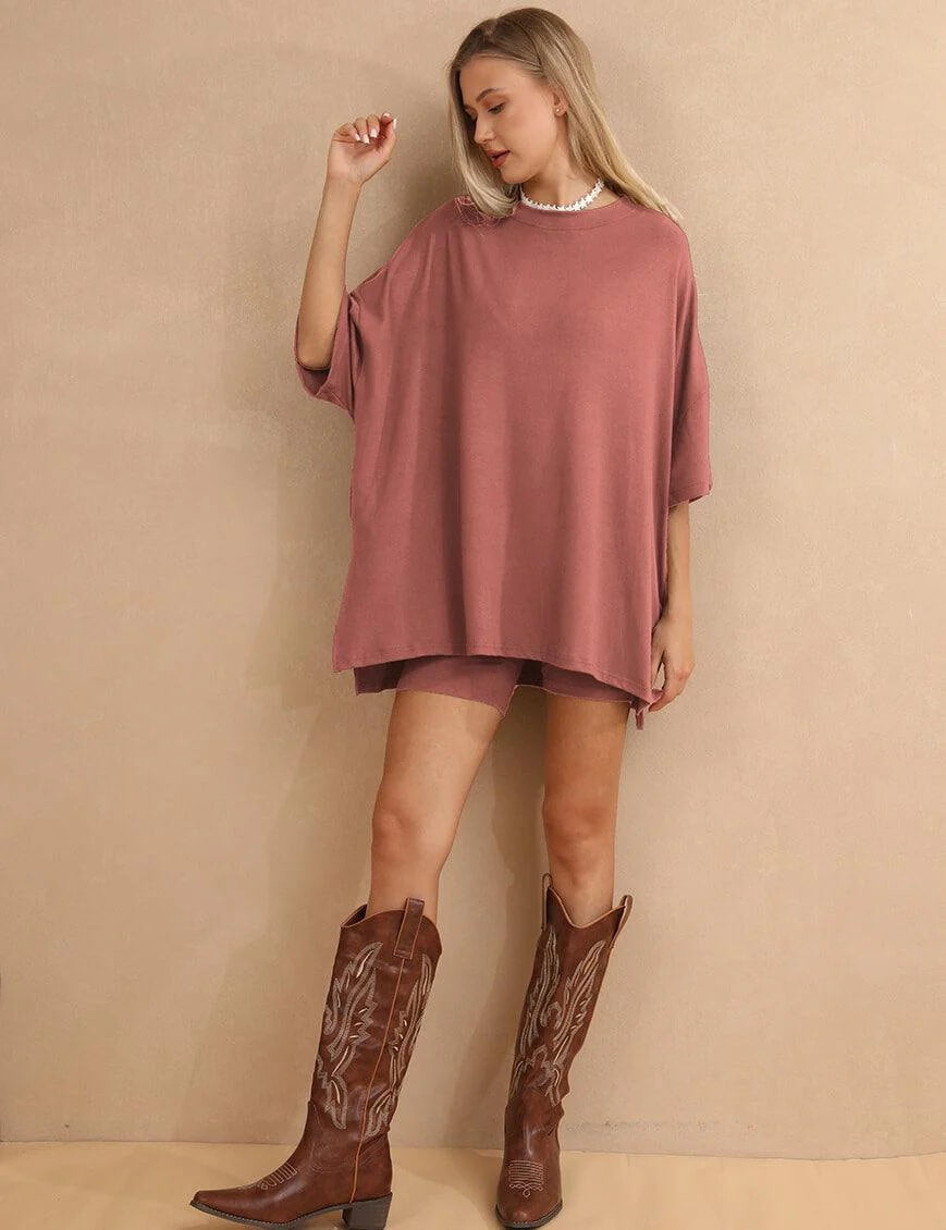 Round Neck Tops and Shorts Sets