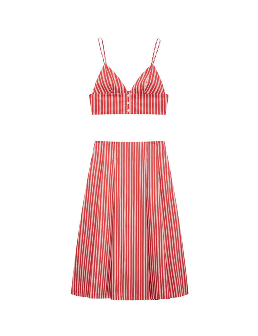 Sexy Striped Sleeveless Top A-Line Skirt Set
