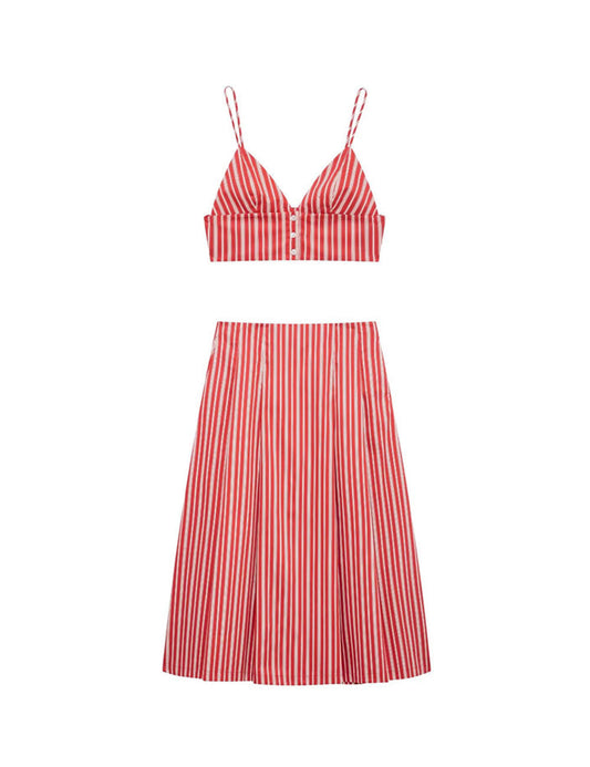 Sexy Striped Sleeveless Top A-Line Skirt Set