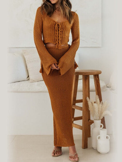 Solid Color Sexy Hollow Out Knit Sets