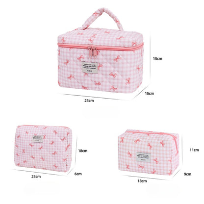 Sweet Color Block Plaid Bow Make Up Bag
