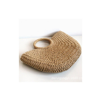 Casual Round Handle Straw Woven Handbag