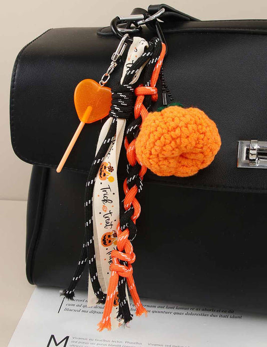 Halloween Pumpkin Braided Bag Charm