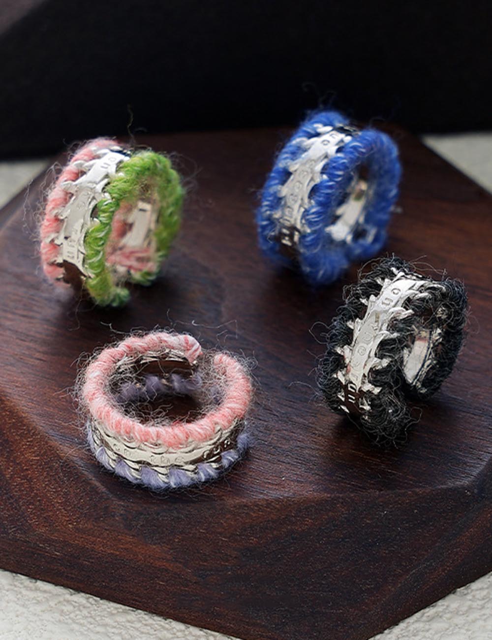 Colorful Yarn Wrapped Open Wide Ring
