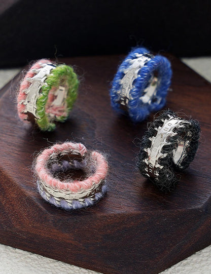 Colorful Yarn Wrapped Open Wide Ring