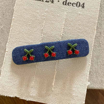 Letter Cute Cherry Denim Hair Clip