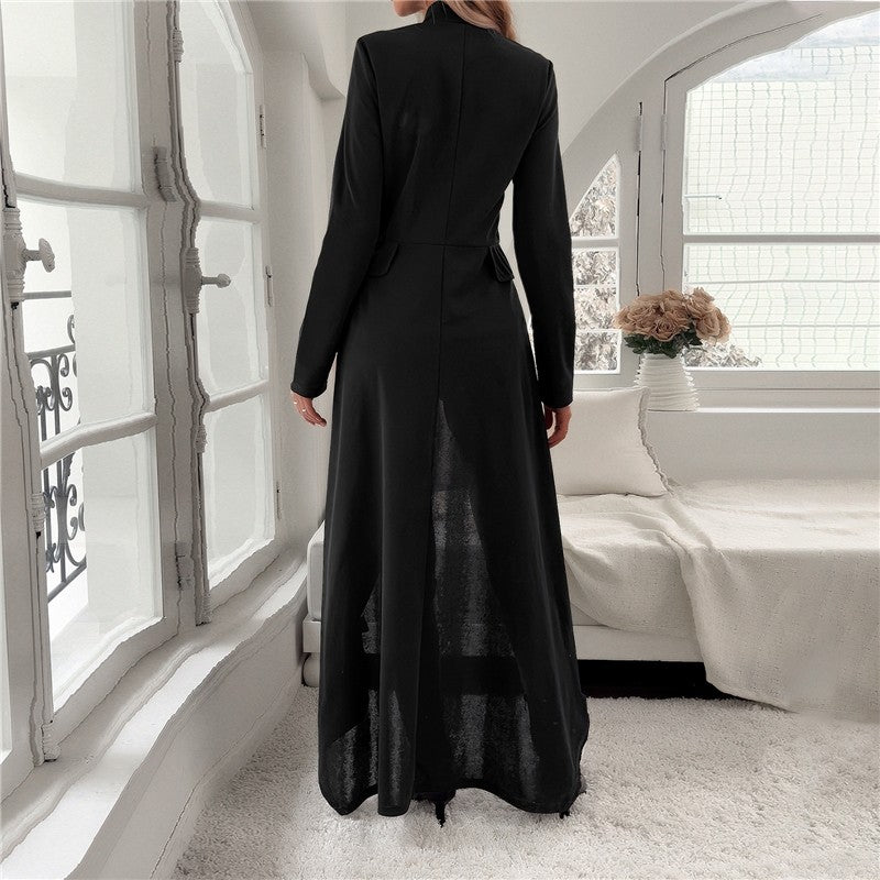 Stylish Irregular Long Sleeve Solid Color Trench Coat