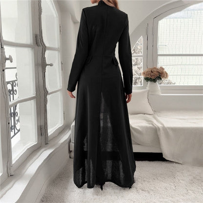 Stylish Irregular Long Sleeve Solid Color Trench Coat