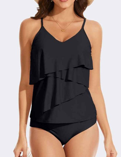 Ruffle Spaghetti Top Buttom Swimwear Set