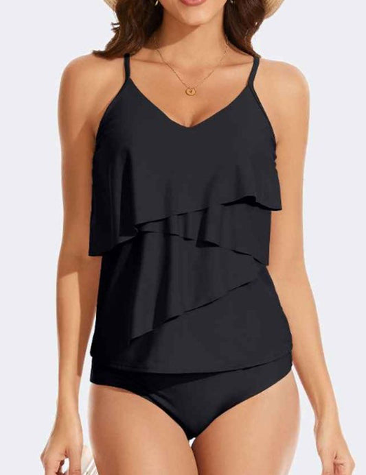 Ruffle Spaghetti Top Buttom Swimwear Set