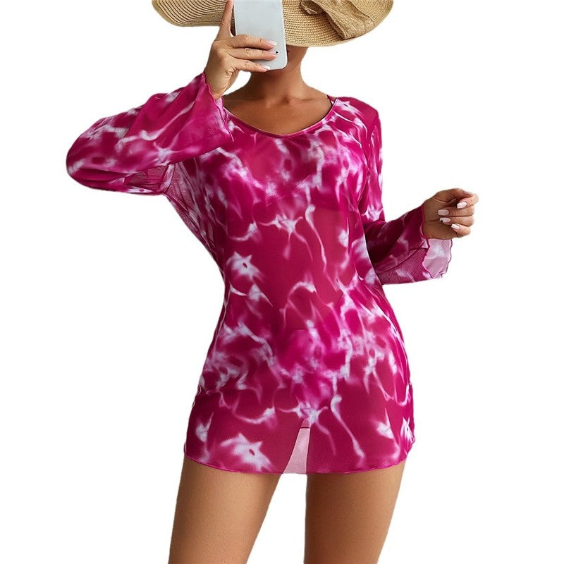 Split Three Piece Tie-Dye Printed Bikini Swimsuit