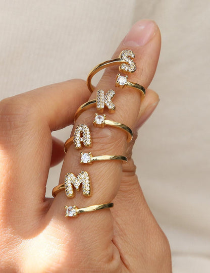 Letters A–Z Sparkling Zircon Adjustable Ring