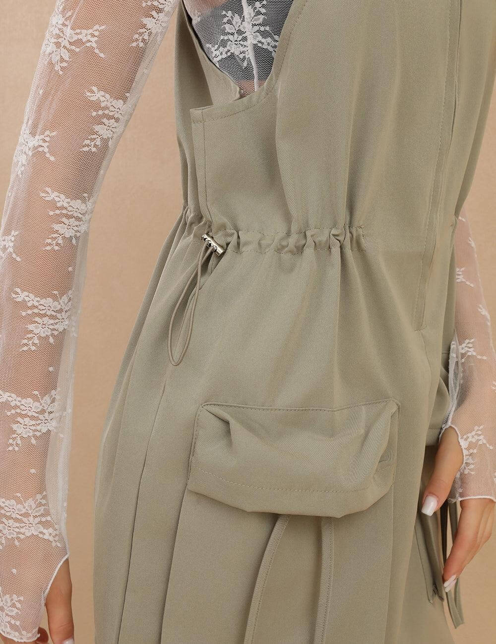 Zipper Solid Color Sleeveless Mini Dress