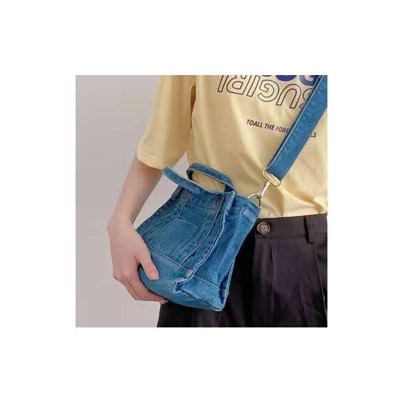 Detachable-Strap Denim Crossbody Bag