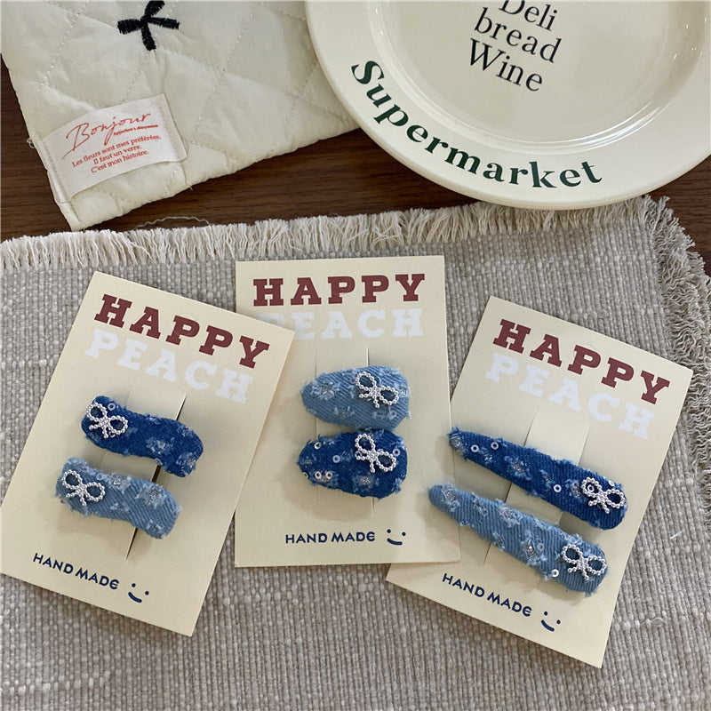 2+Silver Bow Demin Sweet Hair Clips