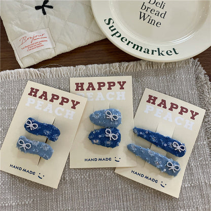 2+Silver Bow Demin Sweet Hair Clips