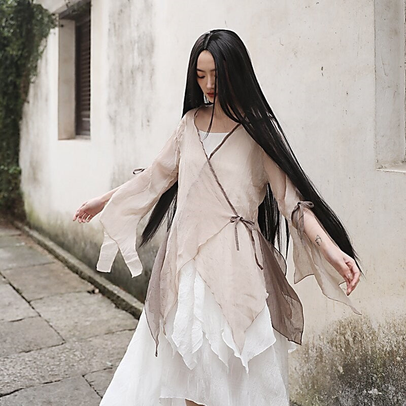 Irregular Plain Color Wrap Front Tie Cardigan