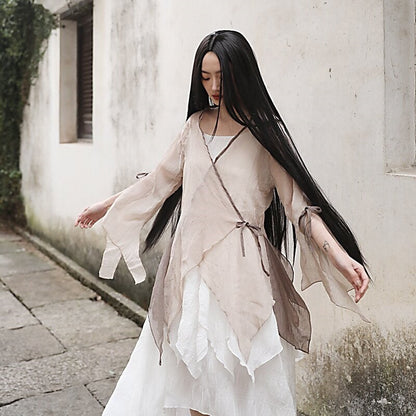 Irregular Plain Color Wrap Front Tie Cardigan