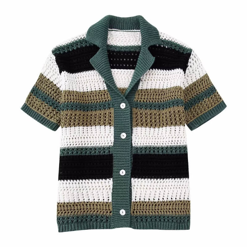 Trendy Short Sleeve Striped Knit Top